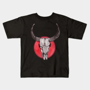 Cow Skull In Red Circle Kids T-Shirt